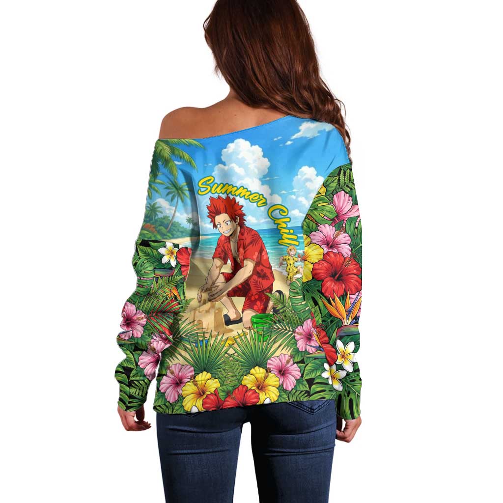 Eijirou Kirishima Summer Chill Off Shoulder Sweater Tropical Anime Beach Fun