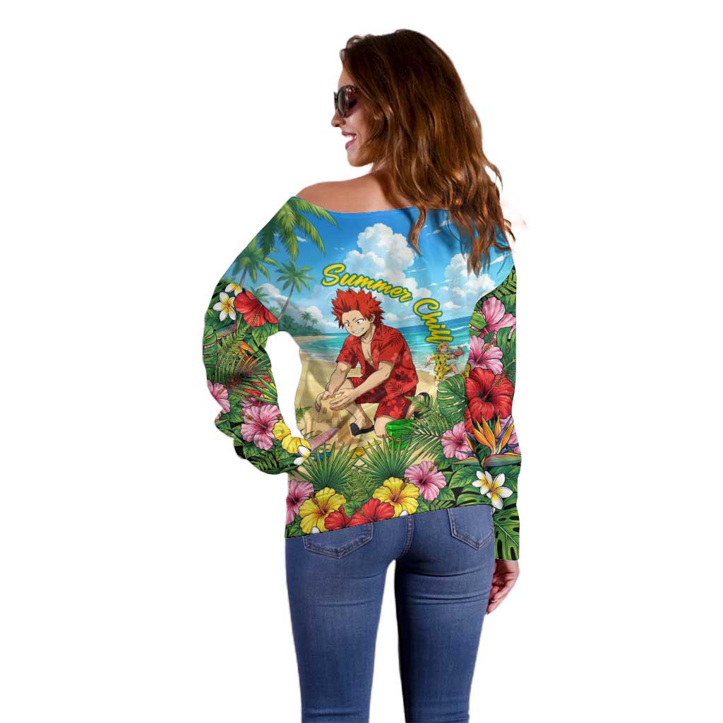 Eijirou Kirishima Summer Chill Off Shoulder Sweater Tropical Anime Beach Fun