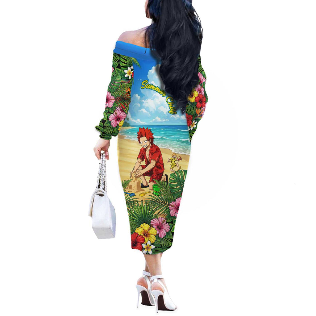 Eijirou Kirishima Summer Chill Off The Shoulder Long Sleeve Dress Tropical Anime Beach Fun