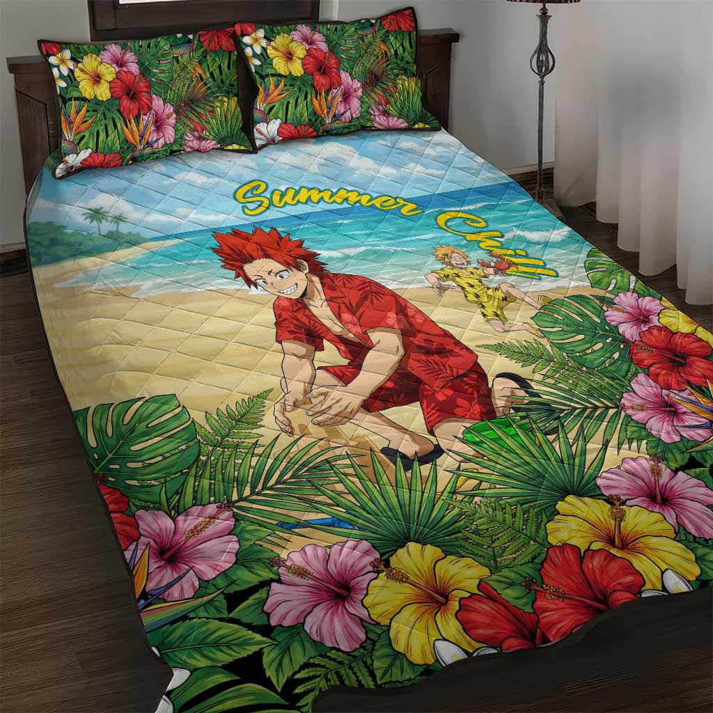 Eijirou Kirishima Summer Chill Quilt Bed Set Tropical Anime Beach Fun