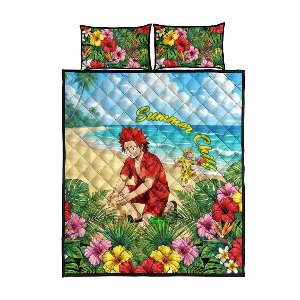Eijirou Kirishima Summer Chill Quilt Bed Set Tropical Anime Beach Fun
