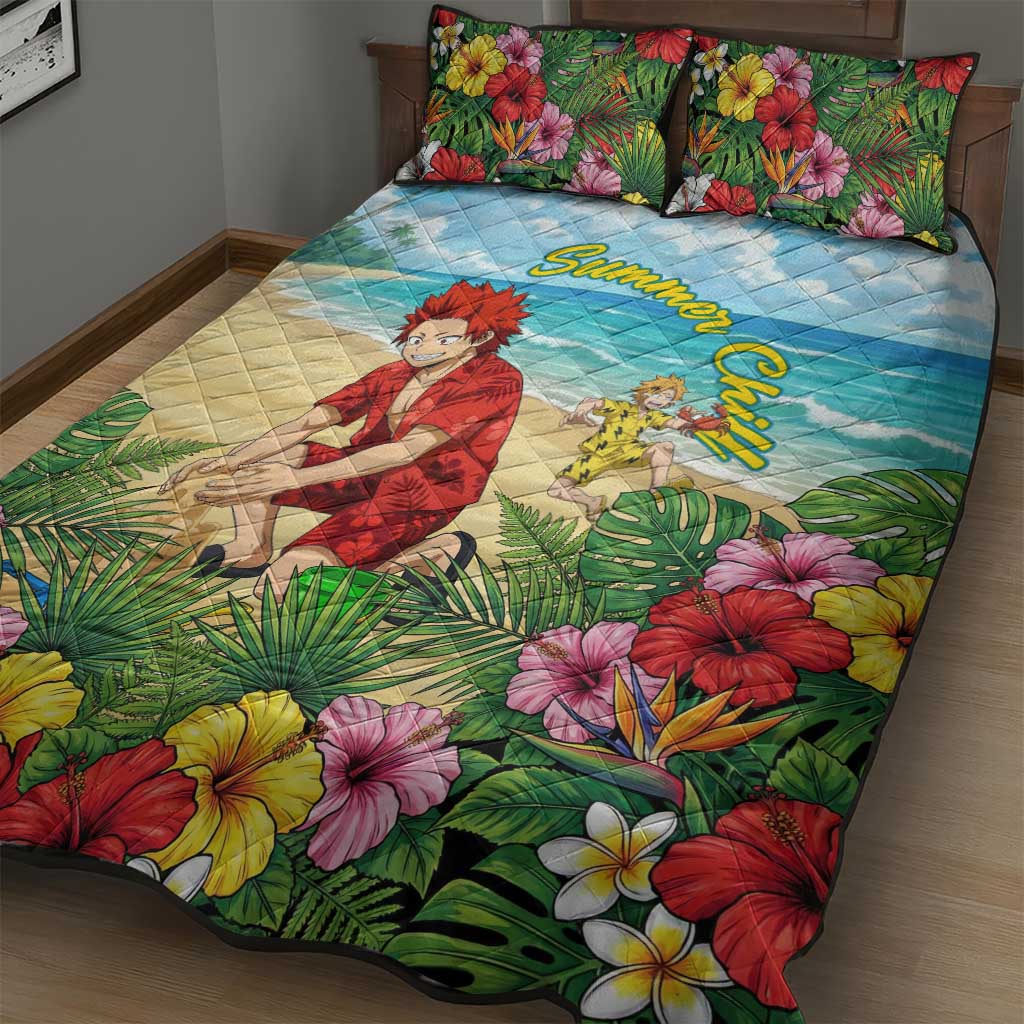 Eijirou Kirishima Summer Chill Quilt Bed Set Tropical Anime Beach Fun