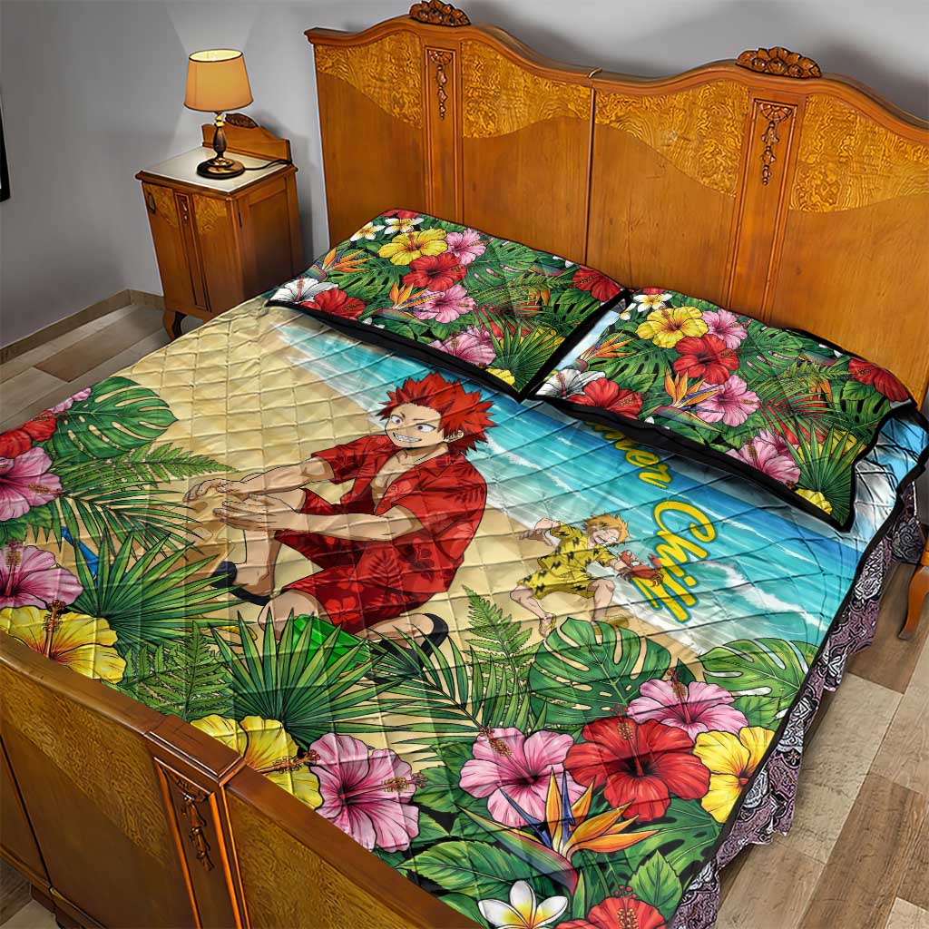 Eijirou Kirishima Summer Chill Quilt Bed Set Tropical Anime Beach Fun