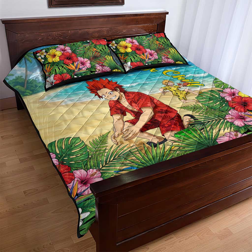 Eijirou Kirishima Summer Chill Quilt Bed Set Tropical Anime Beach Fun