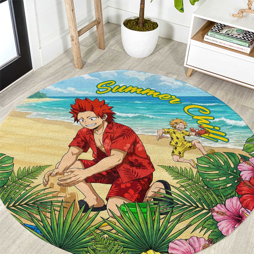 Eijirou Kirishima Summer Chill Round Carpet Tropical Anime Beach Fun