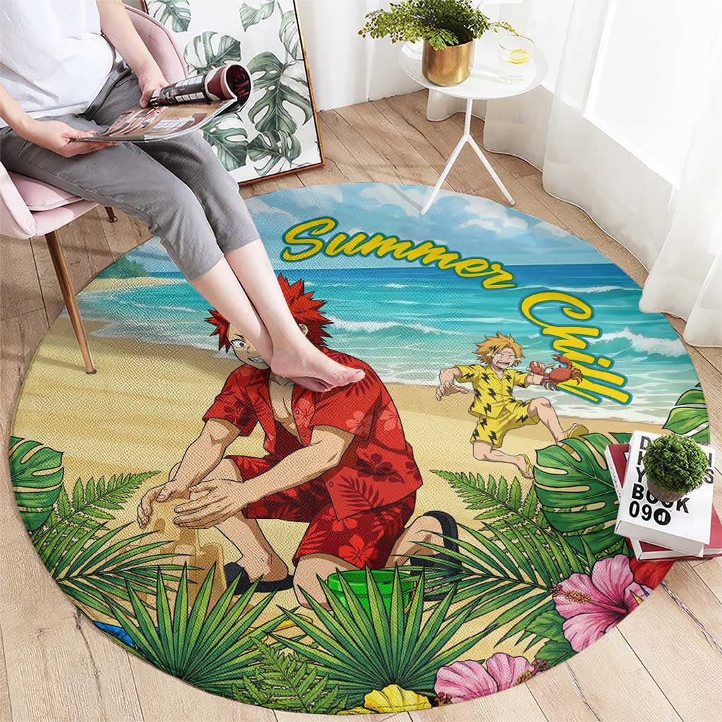 Eijirou Kirishima Summer Chill Round Carpet Tropical Anime Beach Fun