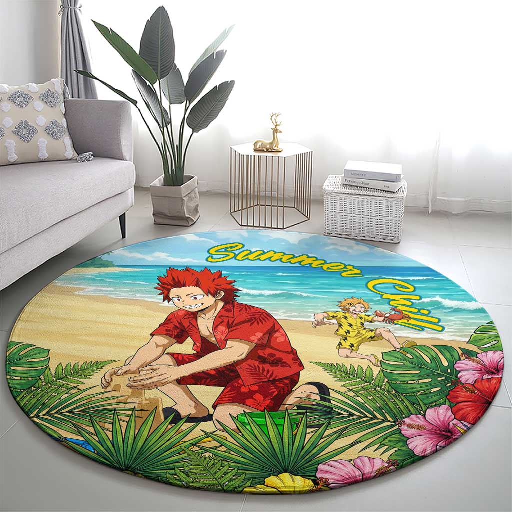 Eijirou Kirishima Summer Chill Round Carpet Tropical Anime Beach Fun