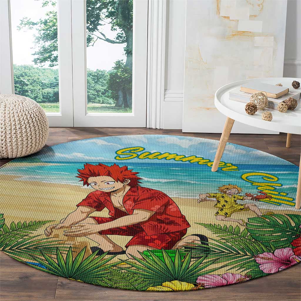 Eijirou Kirishima Summer Chill Round Carpet Tropical Anime Beach Fun