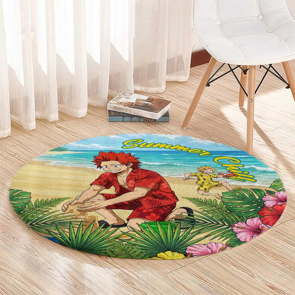 Eijirou Kirishima Summer Chill Round Carpet Tropical Anime Beach Fun