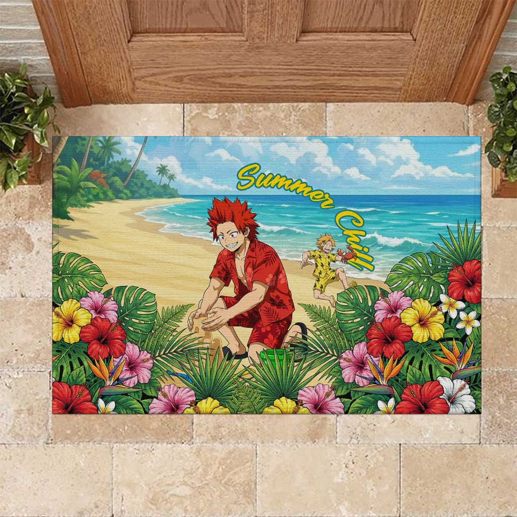 Eijirou Kirishima Summer Chill Rubber Doormat Tropical Anime Beach Fun