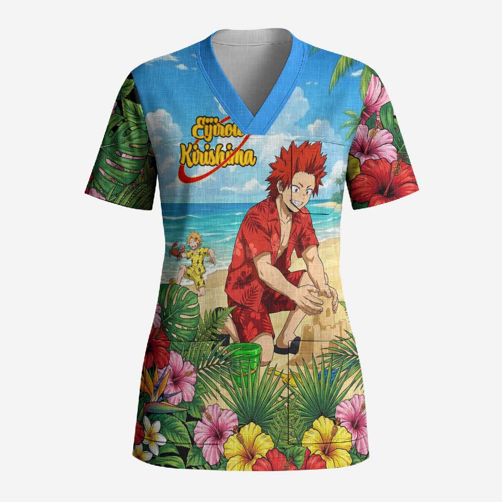 Eijirou Kirishima Summer Chill Scrub Top Tropical Anime Beach Fun