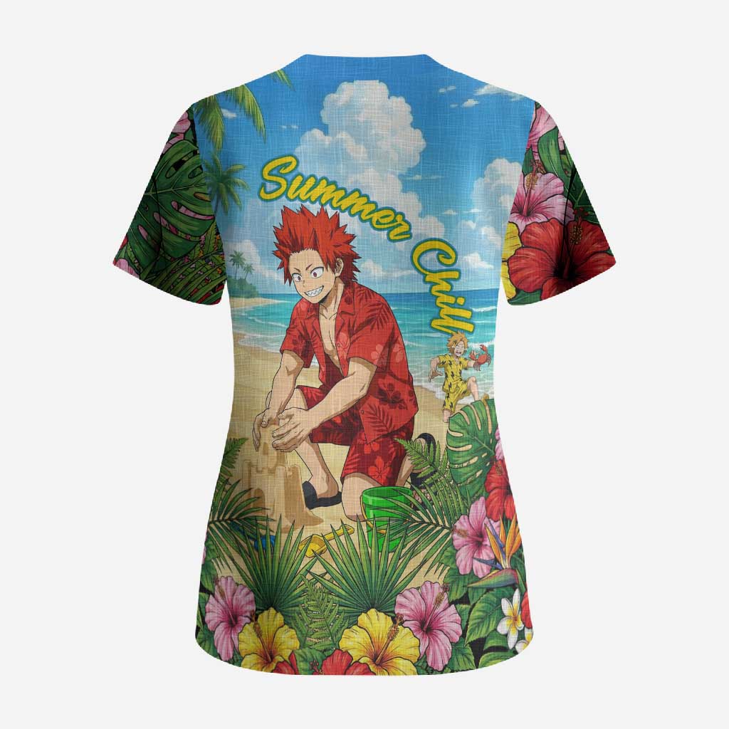 Eijirou Kirishima Summer Chill Scrub Top Tropical Anime Beach Fun
