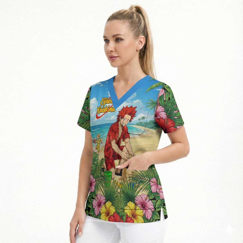 Eijirou Kirishima Summer Chill Scrub Top Tropical Anime Beach Fun