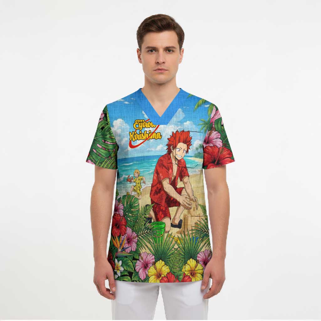 Eijirou Kirishima Summer Chill Scrub Top Tropical Anime Beach Fun