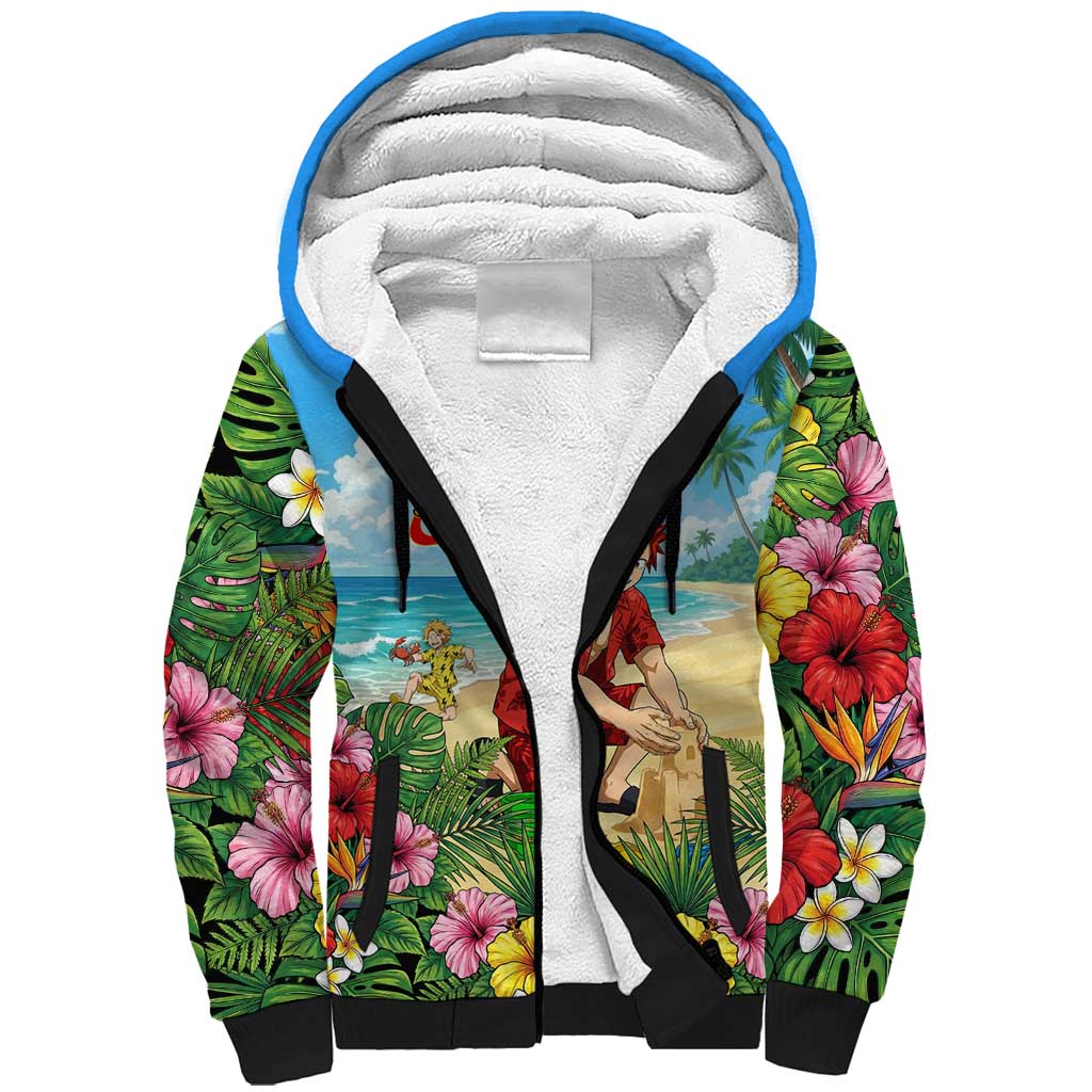 Eijirou Kirishima Summer Chill Sherpa Hoodie Tropical Anime Beach Fun