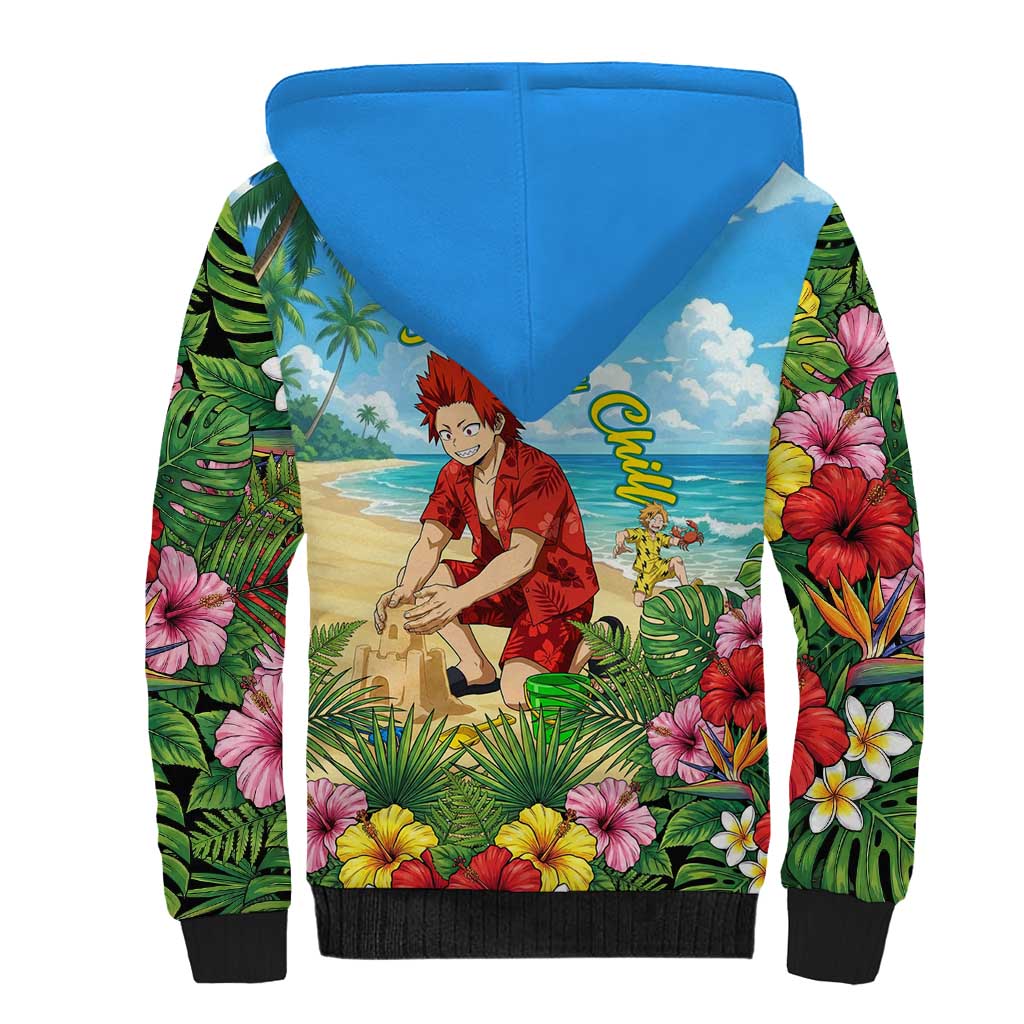Eijirou Kirishima Summer Chill Sherpa Hoodie Tropical Anime Beach Fun