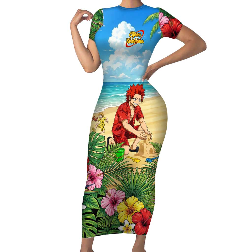Eijirou Kirishima Summer Chill Short Sleeve Bodycon Dress Tropical Anime Beach Fun