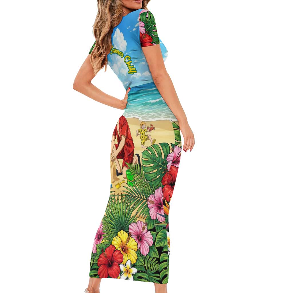 Eijirou Kirishima Summer Chill Short Sleeve Bodycon Dress Tropical Anime Beach Fun