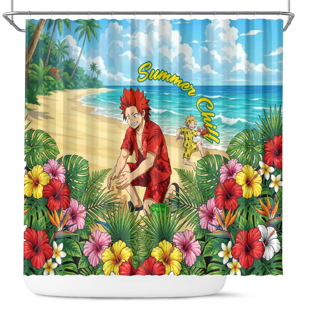 Eijirou Kirishima Summer Chill Shower Curtain Tropical Anime Beach Fun