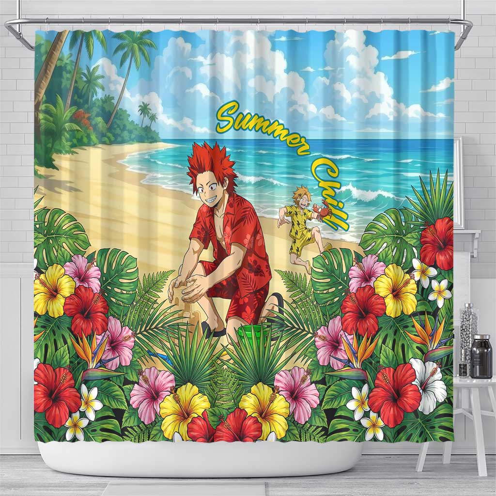 Eijirou Kirishima Summer Chill Shower Curtain Tropical Anime Beach Fun