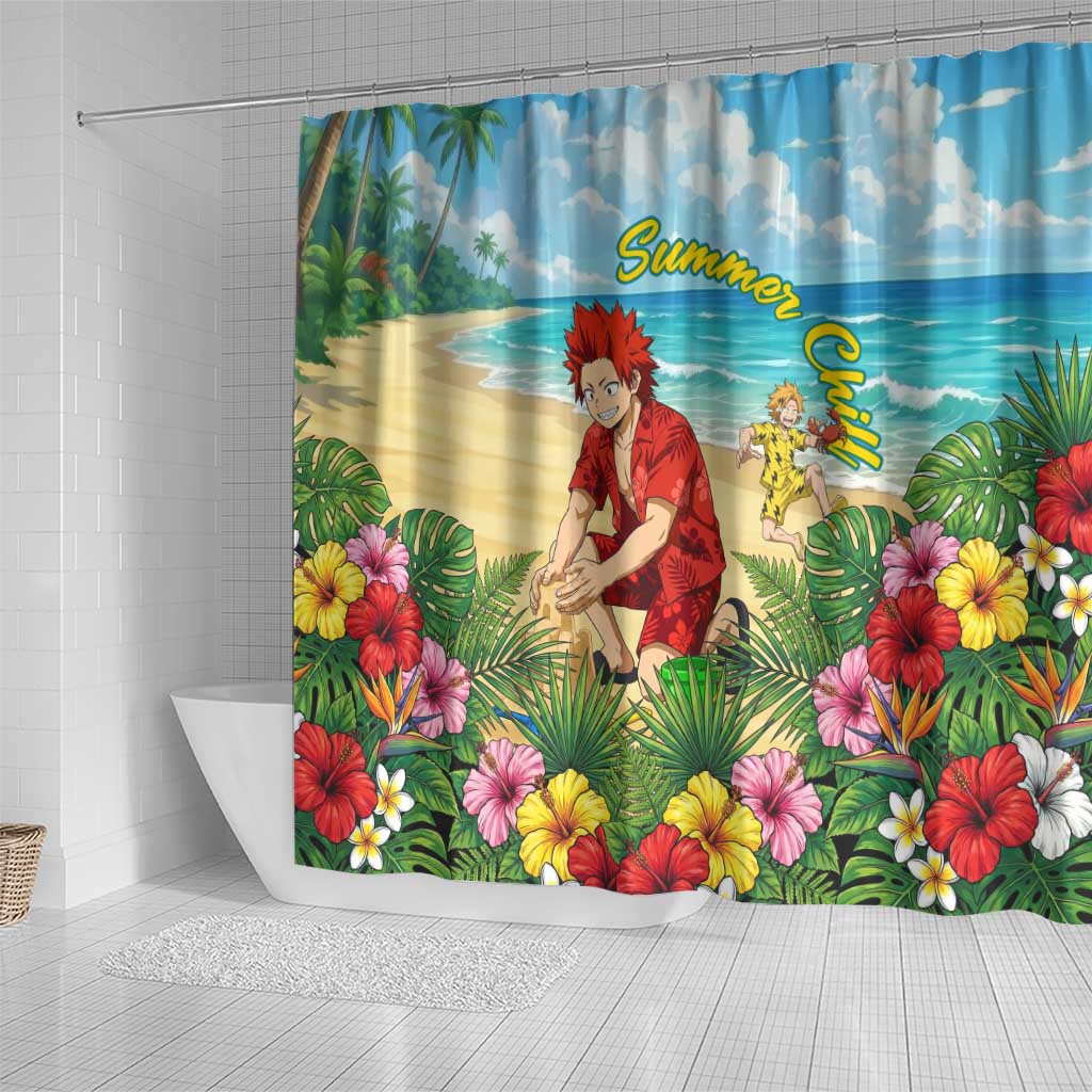 Eijirou Kirishima Summer Chill Shower Curtain Tropical Anime Beach Fun