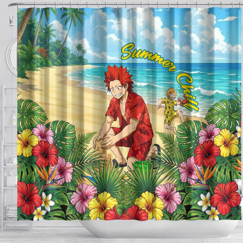 Eijirou Kirishima Summer Chill Shower Curtain Tropical Anime Beach Fun