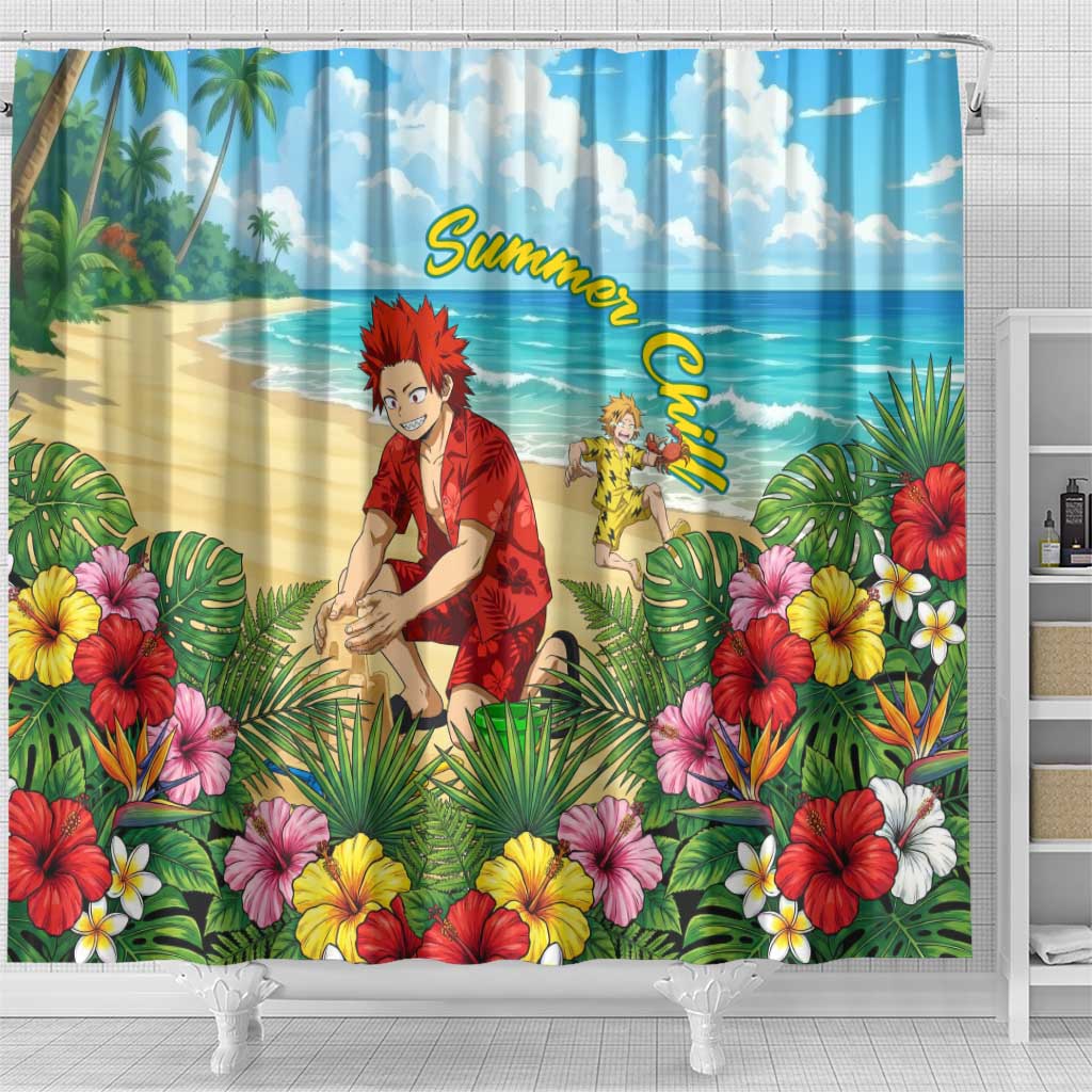 Eijirou Kirishima Summer Chill Shower Curtain Tropical Anime Beach Fun