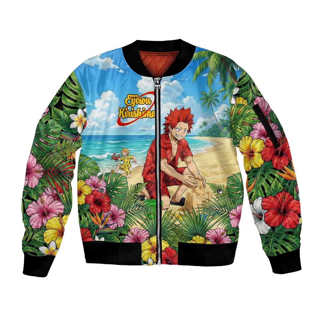 Eijirou Kirishima Summer Chill Sleeve Zip Bomber Jacket Tropical Anime Beach Fun