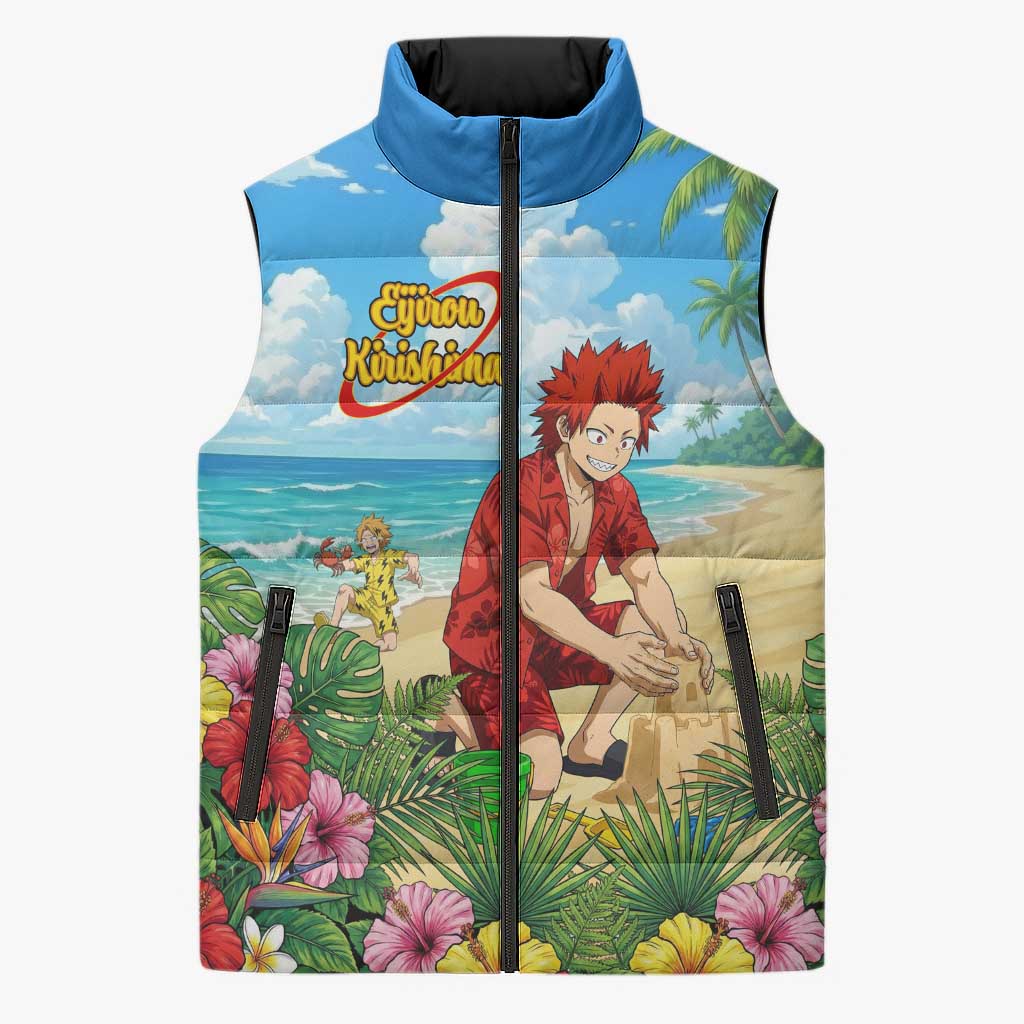 Eijirou Kirishima Summer Chill Sleeveless Puffer Jacket Tropical Anime Beach Fun
