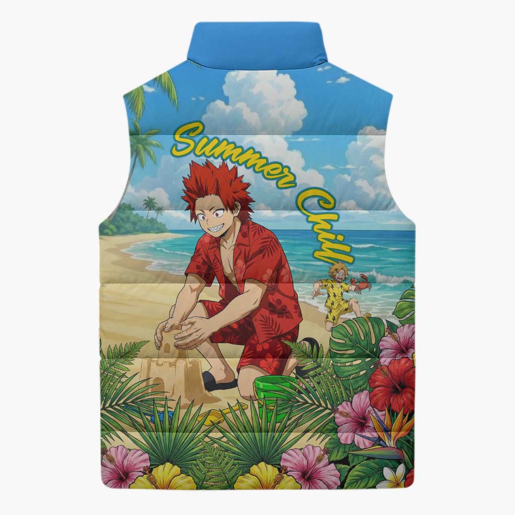 Eijirou Kirishima Summer Chill Sleeveless Puffer Jacket Tropical Anime Beach Fun