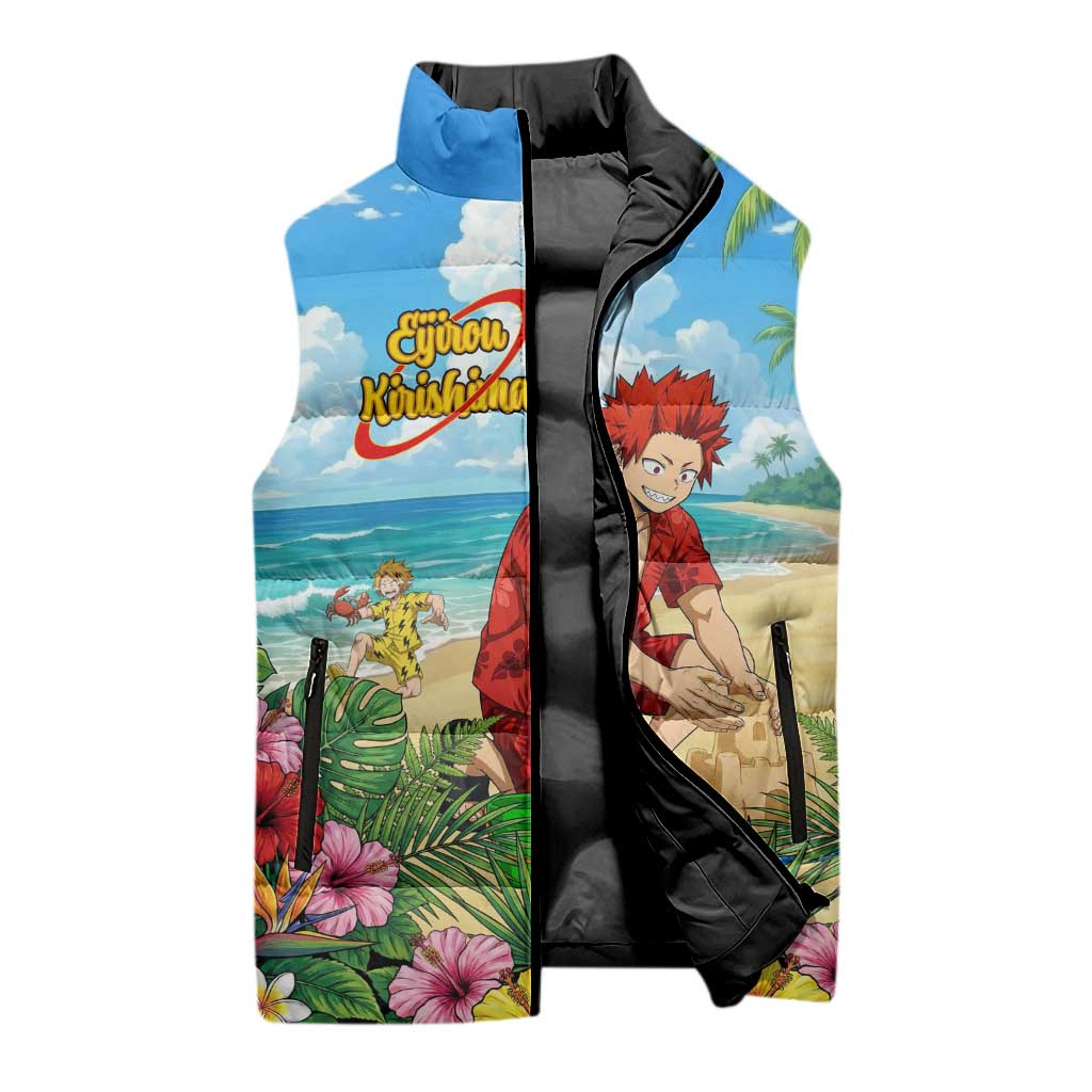 Eijirou Kirishima Summer Chill Sleeveless Puffer Jacket Tropical Anime Beach Fun