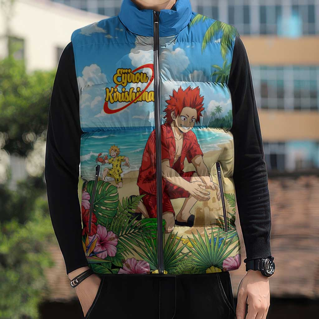 Eijirou Kirishima Summer Chill Sleeveless Puffer Jacket Tropical Anime Beach Fun