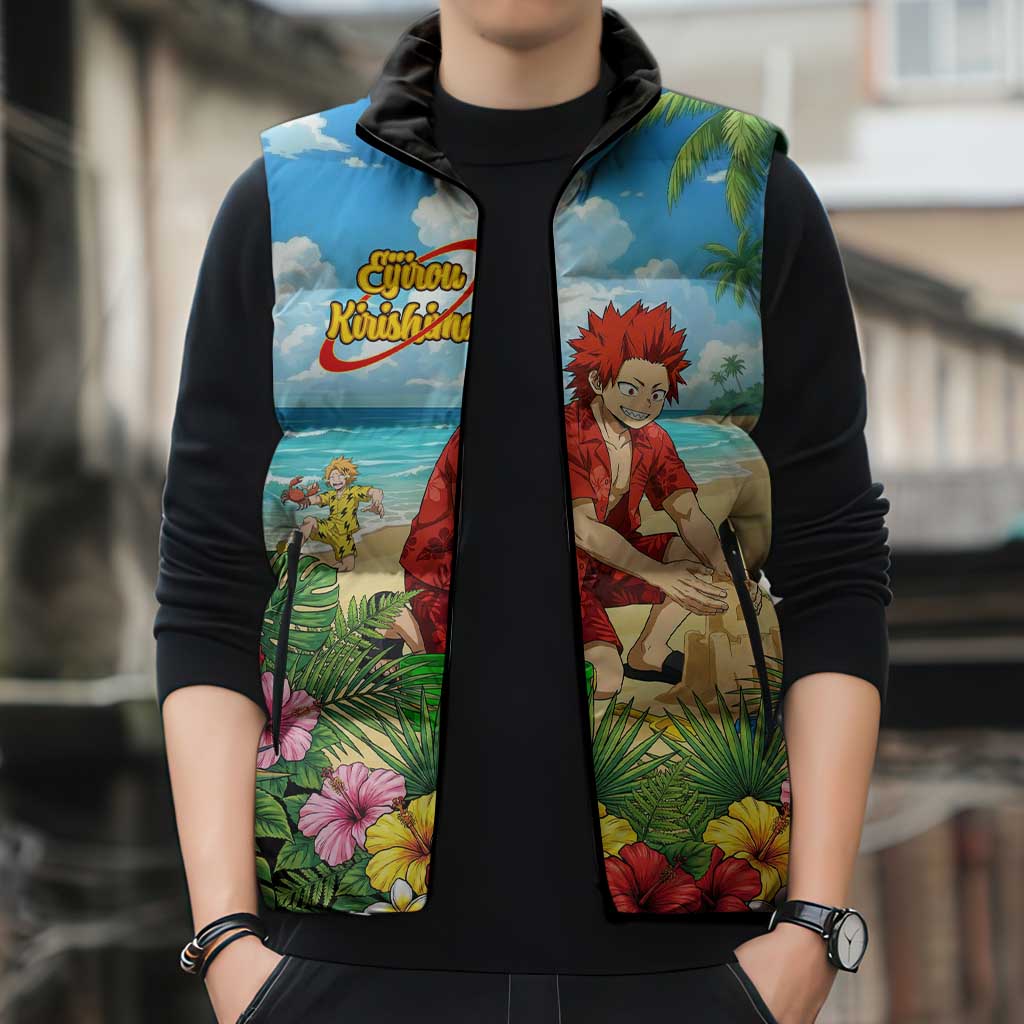 Eijirou Kirishima Summer Chill Sleeveless Puffer Jacket Tropical Anime Beach Fun