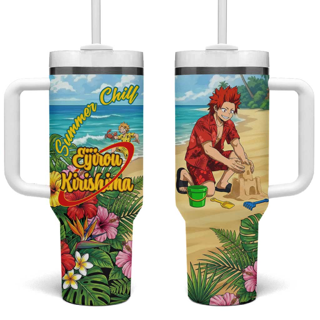 Eijirou Kirishima Summer Chill Tumbler With Handle Tropical Anime Beach Fun