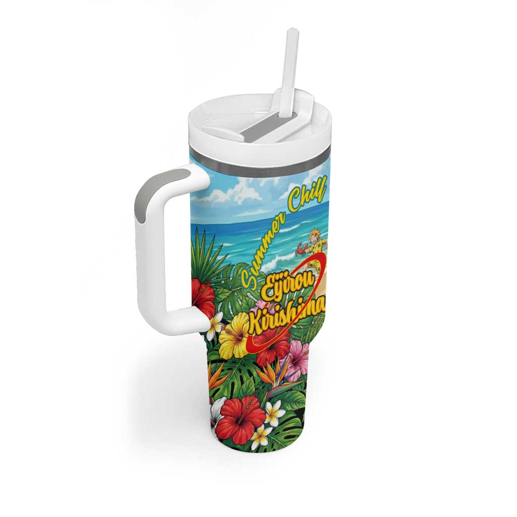 Eijirou Kirishima Summer Chill Tumbler With Handle Tropical Anime Beach Fun