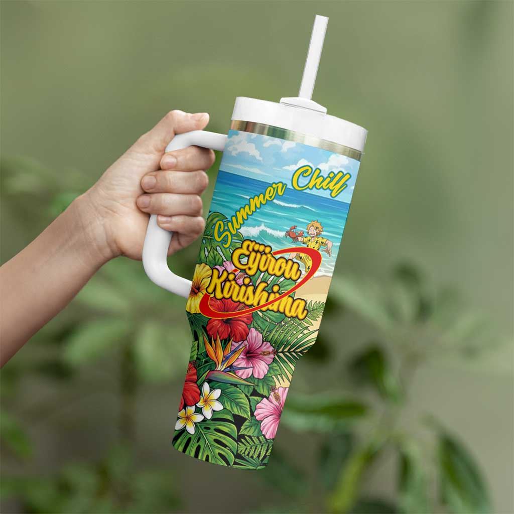 Eijirou Kirishima Summer Chill Tumbler With Handle Tropical Anime Beach Fun