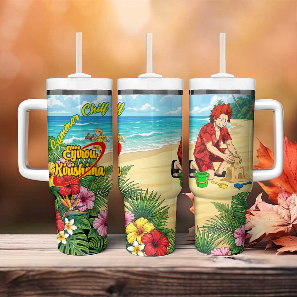 Eijirou Kirishima Summer Chill Tumbler With Handle Tropical Anime Beach Fun