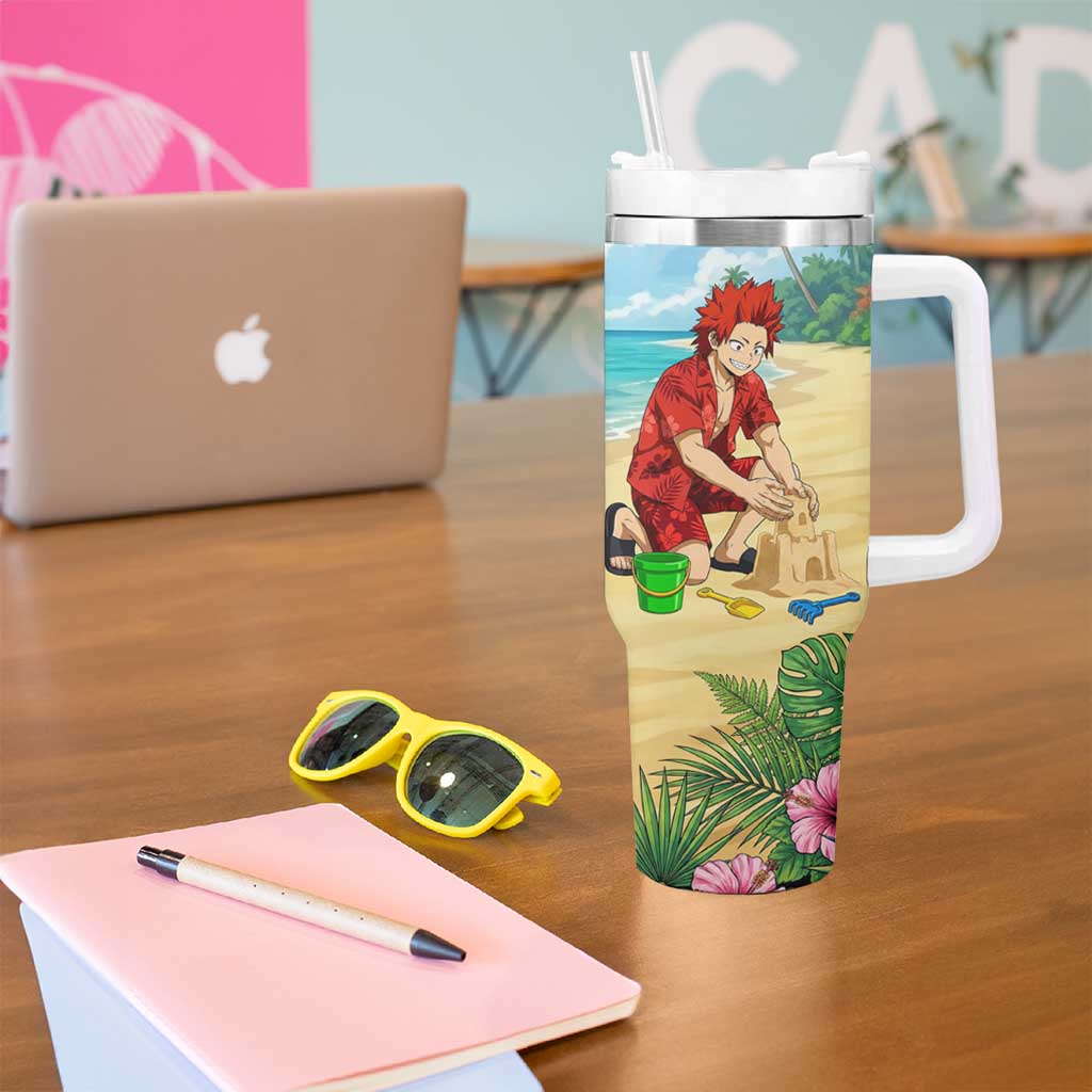 Eijirou Kirishima Summer Chill Tumbler With Handle Tropical Anime Beach Fun