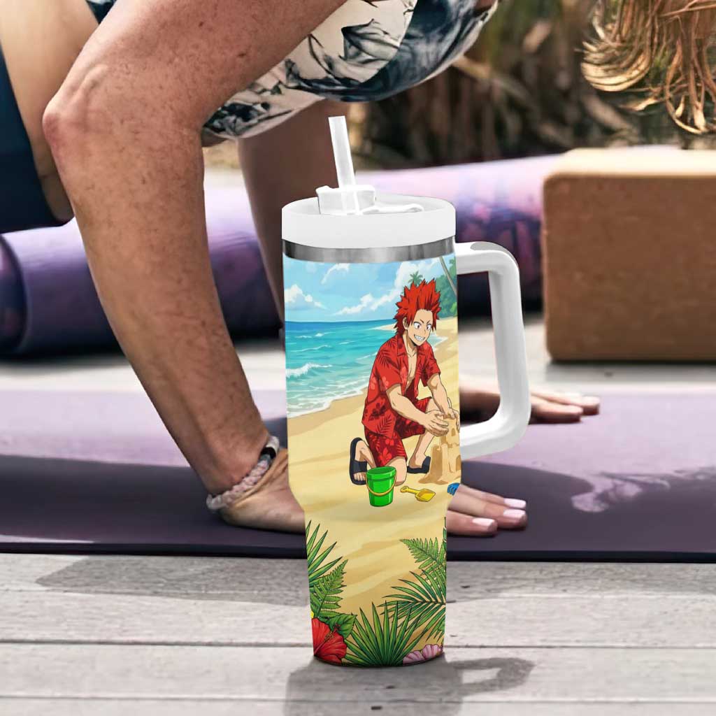 Eijirou Kirishima Summer Chill Tumbler With Handle Tropical Anime Beach Fun