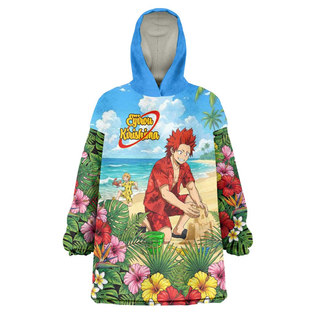 Eijirou Kirishima Summer Chill Wearable Blanket Hoodie Tropical Anime Beach Fun