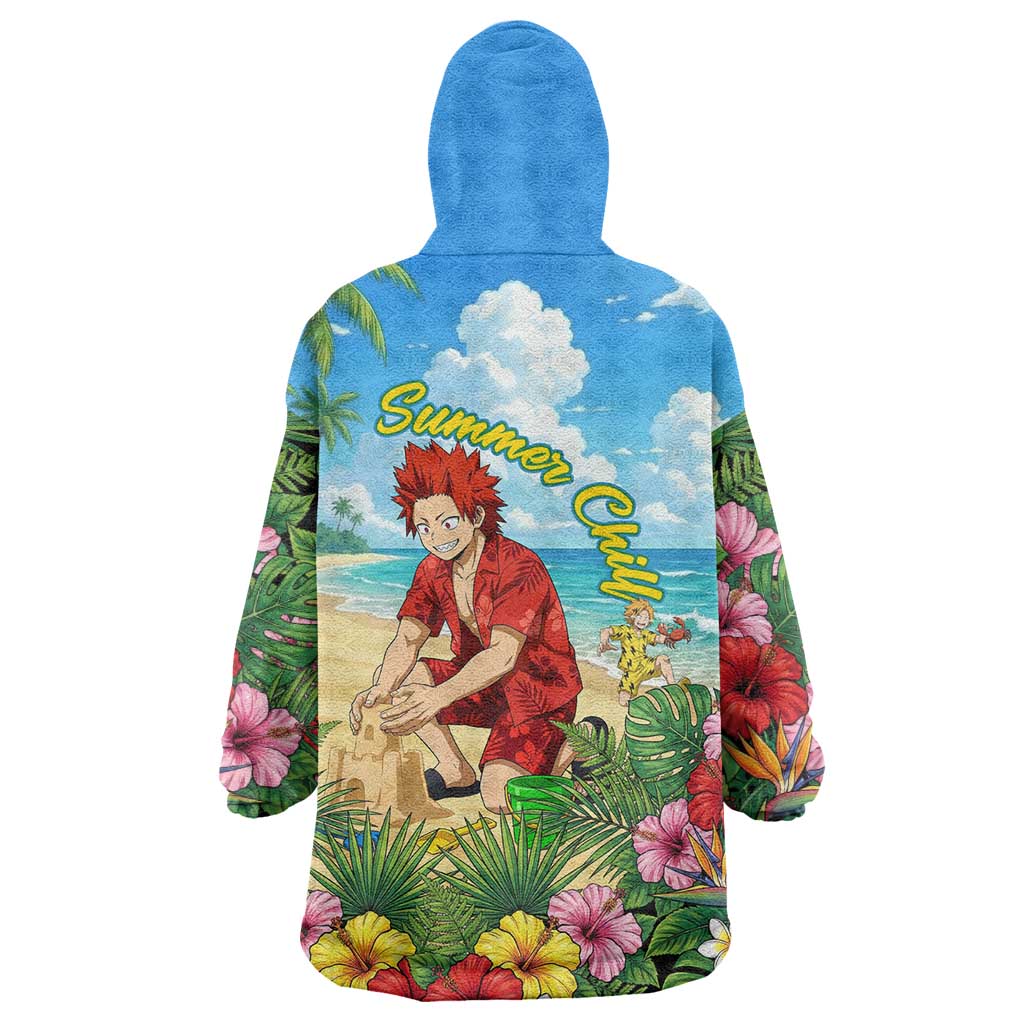 Eijirou Kirishima Summer Chill Wearable Blanket Hoodie Tropical Anime Beach Fun