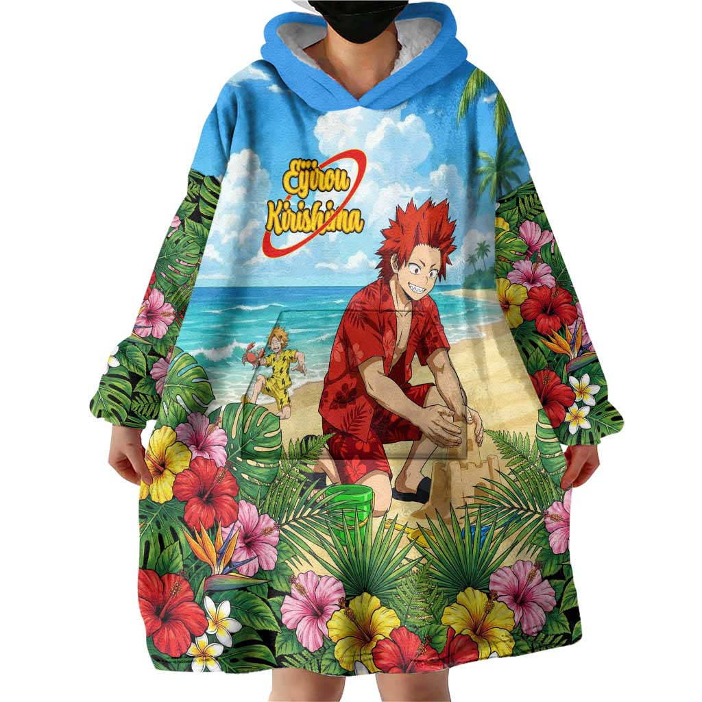 Eijirou Kirishima Summer Chill Wearable Blanket Hoodie Tropical Anime Beach Fun