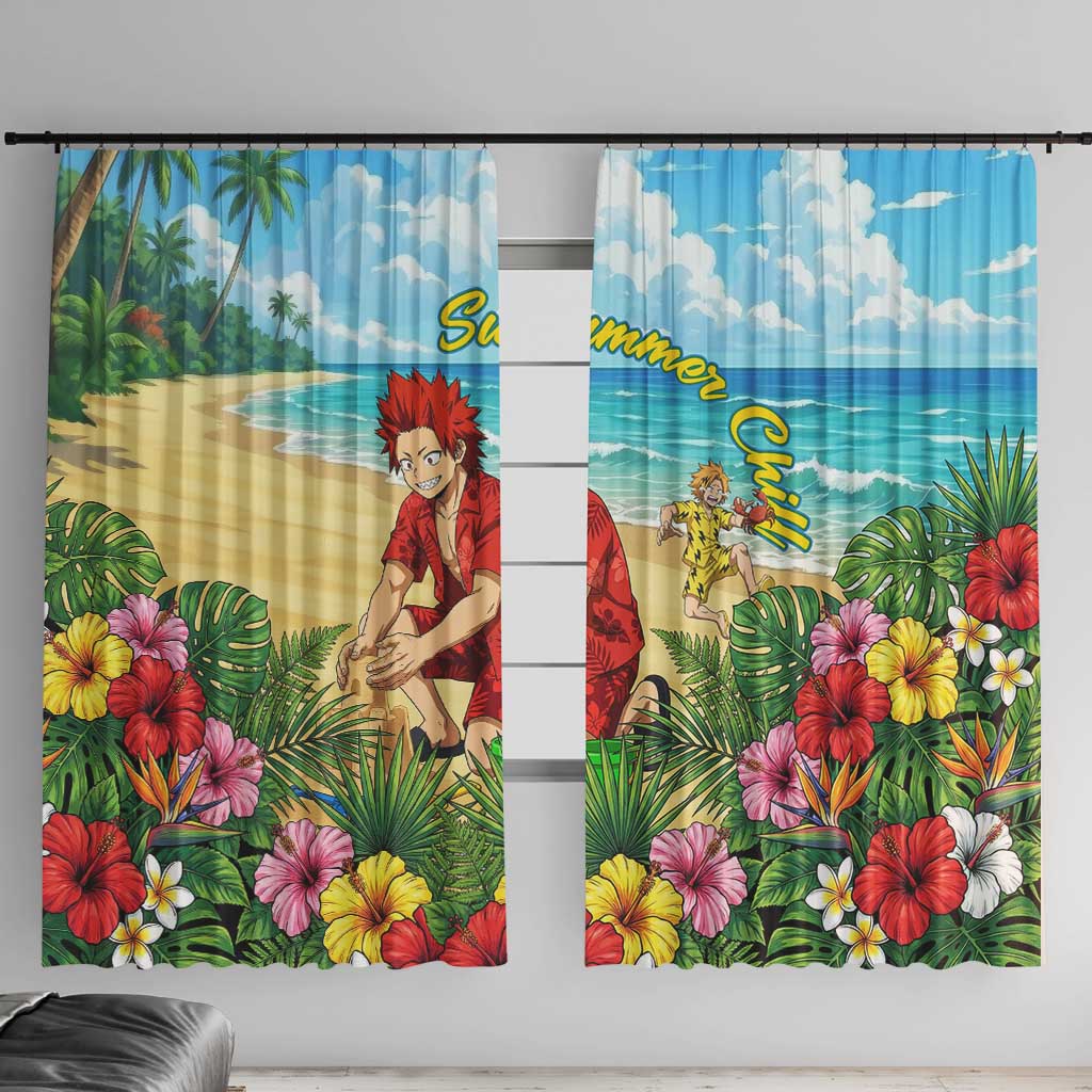 Eijirou Kirishima Summer Chill Window Curtain Tropical Anime Beach Fun