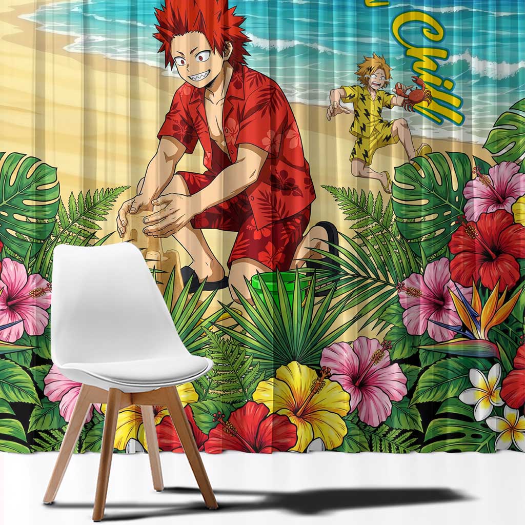 Eijirou Kirishima Summer Chill Window Curtain Tropical Anime Beach Fun