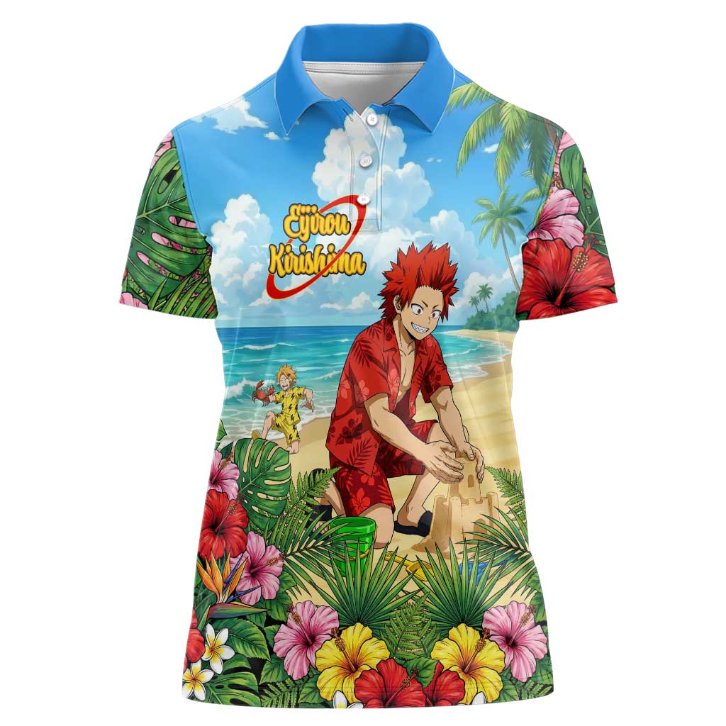 Eijirou Kirishima Summer Chill Women Polo Shirt Tropical Anime Beach Fun
