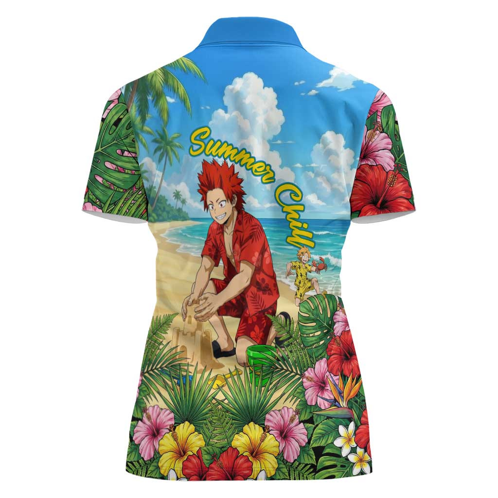 Eijirou Kirishima Summer Chill Women Polo Shirt Tropical Anime Beach Fun