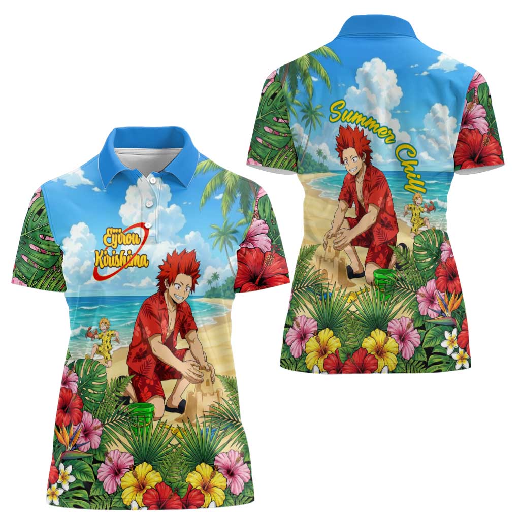 Eijirou Kirishima Summer Chill Women Polo Shirt Tropical Anime Beach Fun