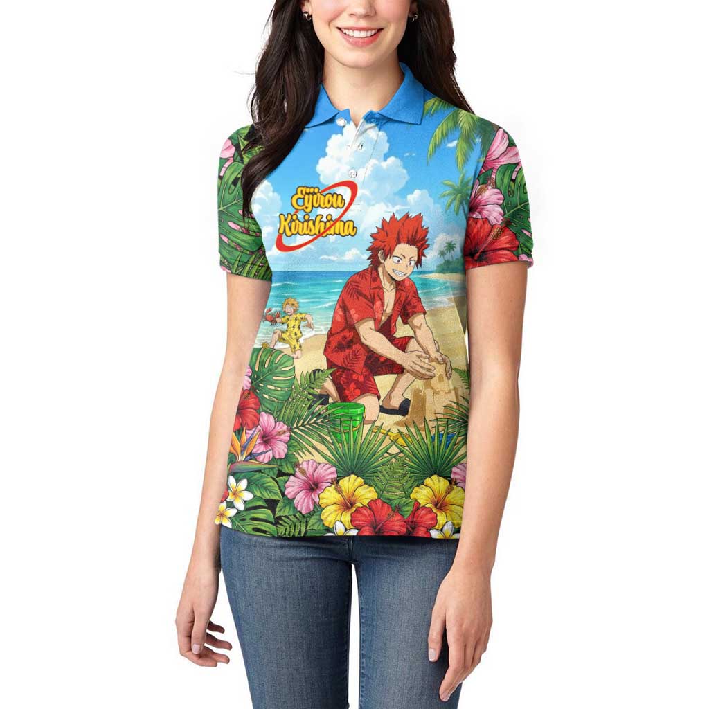 Eijirou Kirishima Summer Chill Women Polo Shirt Tropical Anime Beach Fun