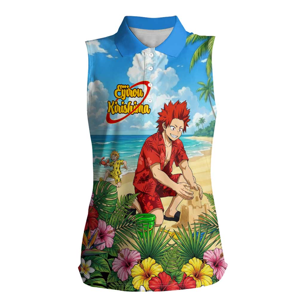 Eijirou Kirishima Summer Chill Women Sleeveless Polo Shirt Tropical Anime Beach Fun