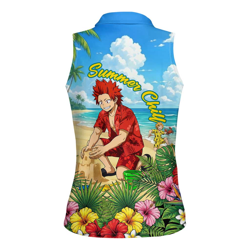 Eijirou Kirishima Summer Chill Women Sleeveless Polo Shirt Tropical Anime Beach Fun